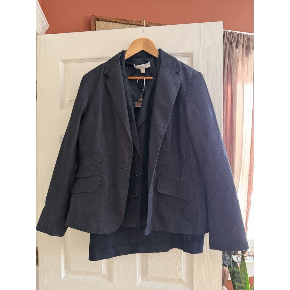 Vintage 3 Piece Denim Blue Skirt Suit 16 New York And Company  Vest Skirt Blazer